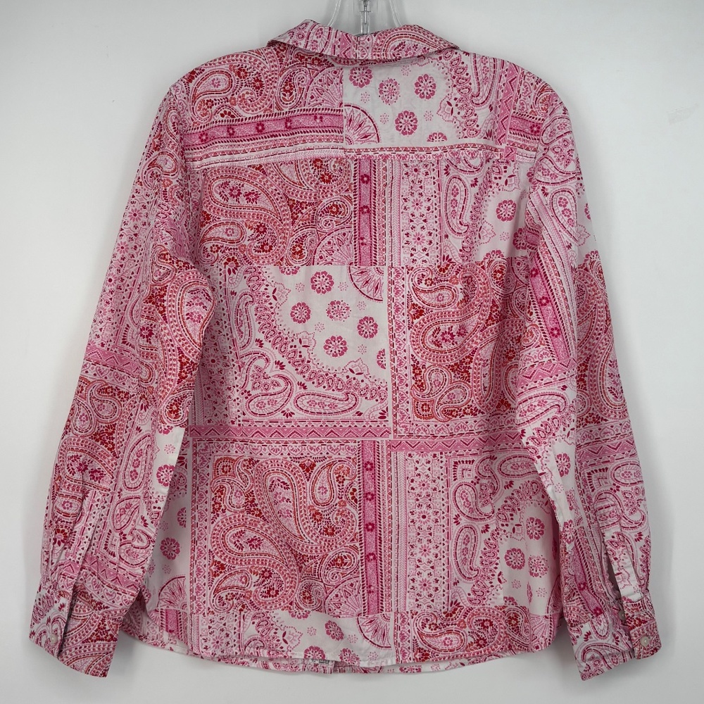 Tommy Hilfiger Womens Large Button Front Shirt Pink Paisley Bandana Long Sleeves - Picture 4 of 8